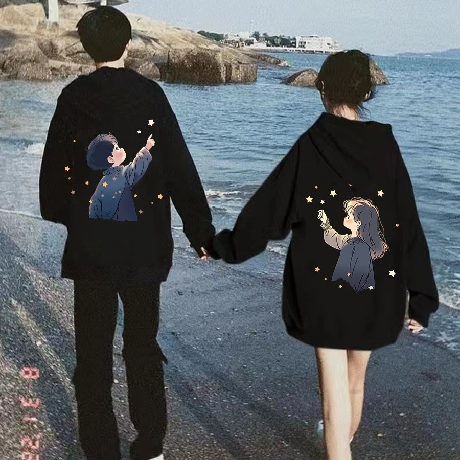 情侣装卫衣服秋冬新爆款2024网红潮流一男一女连帽外套上衣穿搭绒