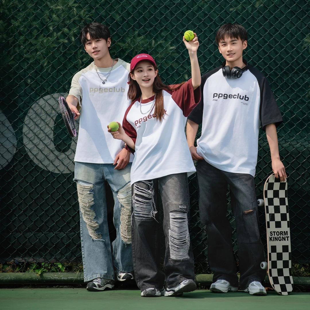 ppge夏季休闲百搭潮流印花个性港风圆领纯棉短袖t恤