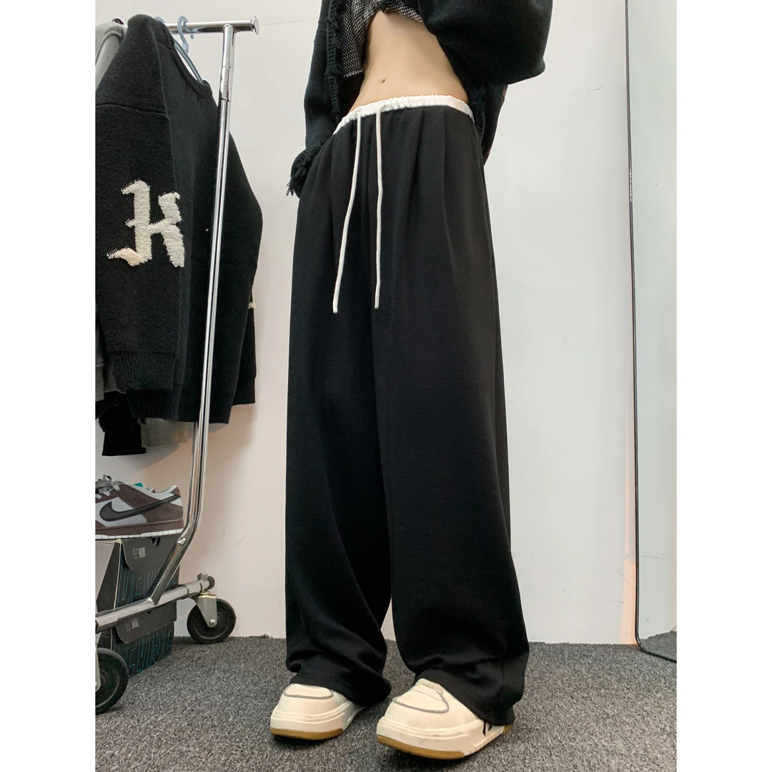 ppge美式黑色运动裤女男春秋宽松休闲卫裤高个子加长针织阔腿裤