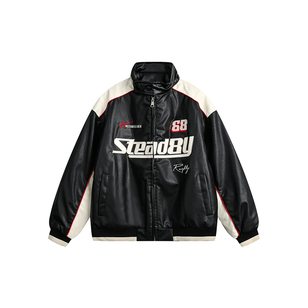 ppge美式复古潮牌夹克秋季刺绣皮衣棉衣外套街头夹棉加厚棒球服