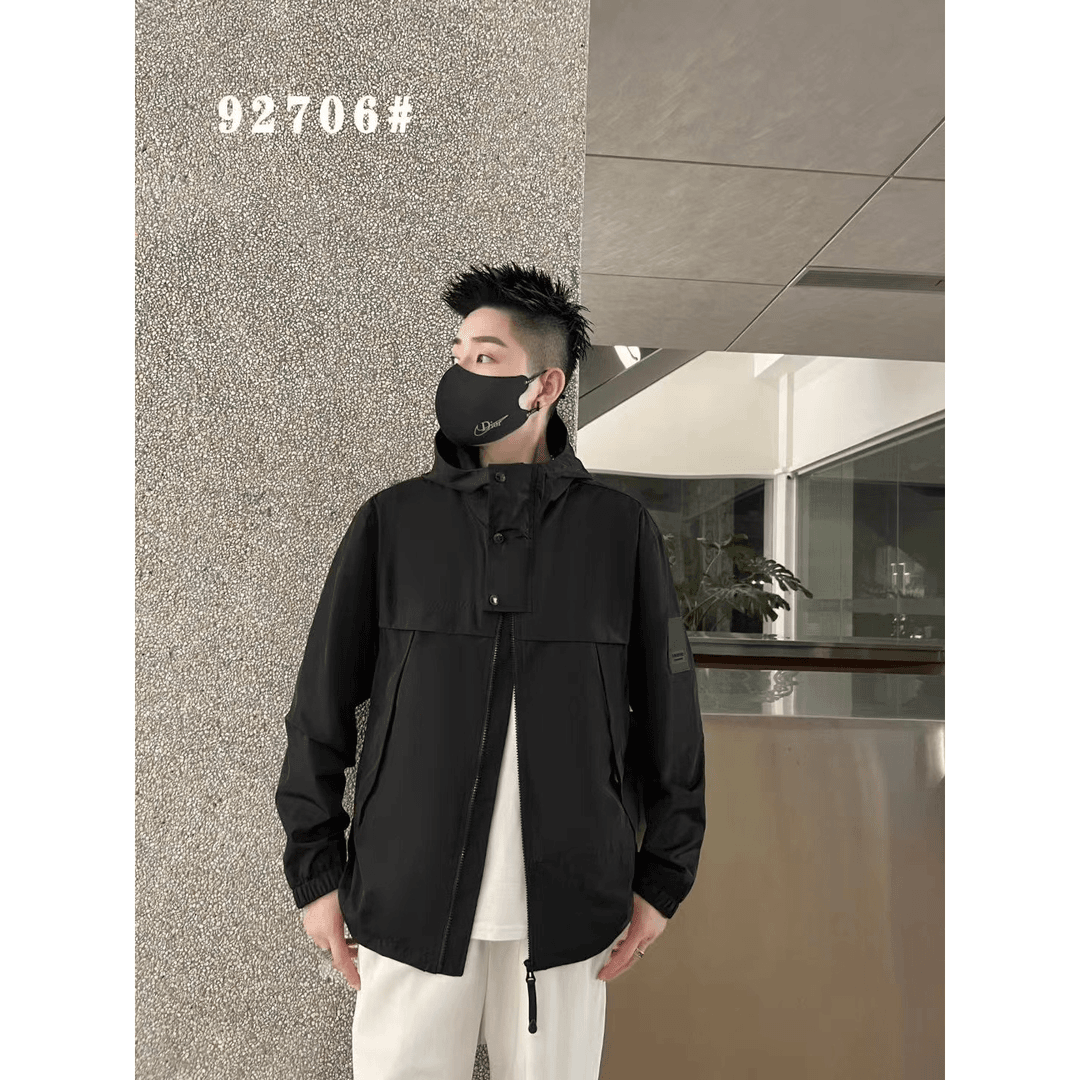 休闲男外套冲锋衣男士运动百搭连帽宽松潮流防风-92706