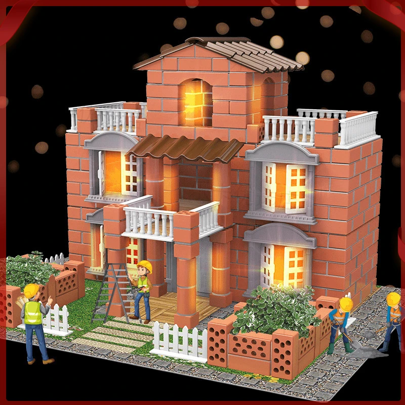迷你小小泥瓦匠DIY小屋建筑别墅迷你砖块拼装盖房子小孩玩具F460