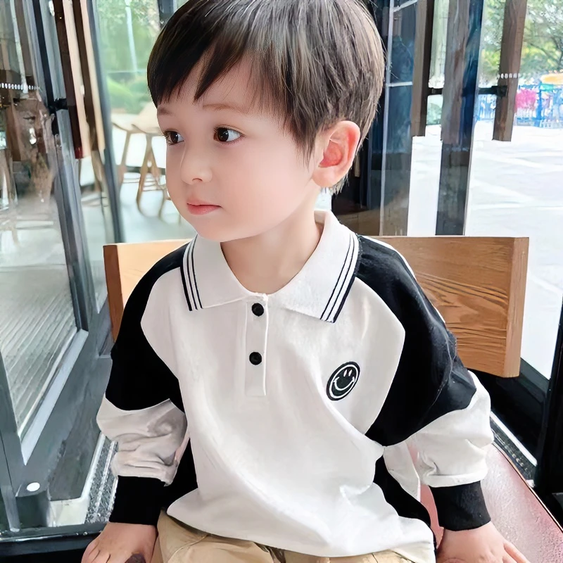 男童春秋长袖POLO衫韩版撞色洋气小孩休闲百搭儿童翻领春装上衣
