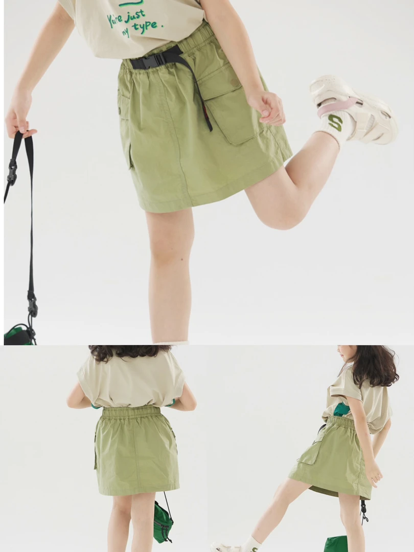 儿童亲子工装短裙内里安全裤了绿色