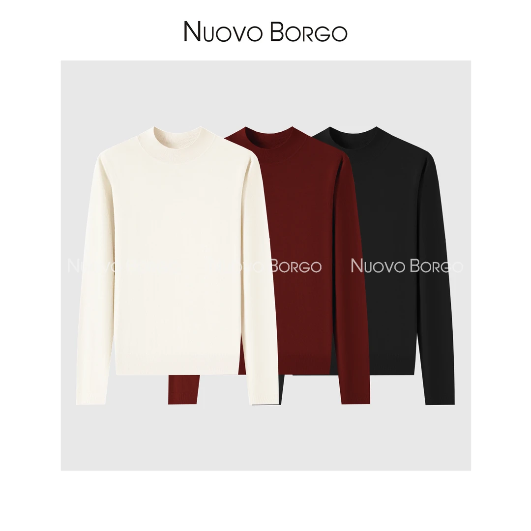 Nuovo Borgo 秋冬薄款时尚半高领套头长袖羊毛衫修身打底衫 2024