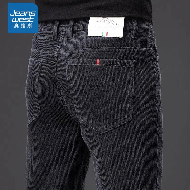真维斯男士条绒休闲裤秋冬季灯芯绒直筒加绒冬季新款修身弹力长裤