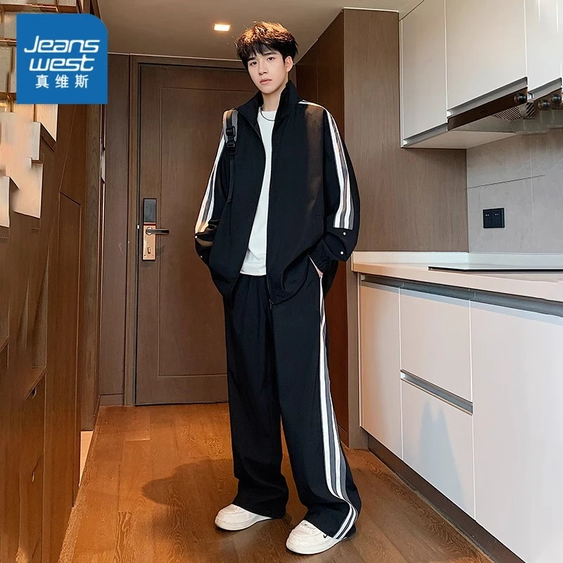 真维斯冲锋衣套装男秋季2025新款潮牌立领外套宽松休闲运动两件套