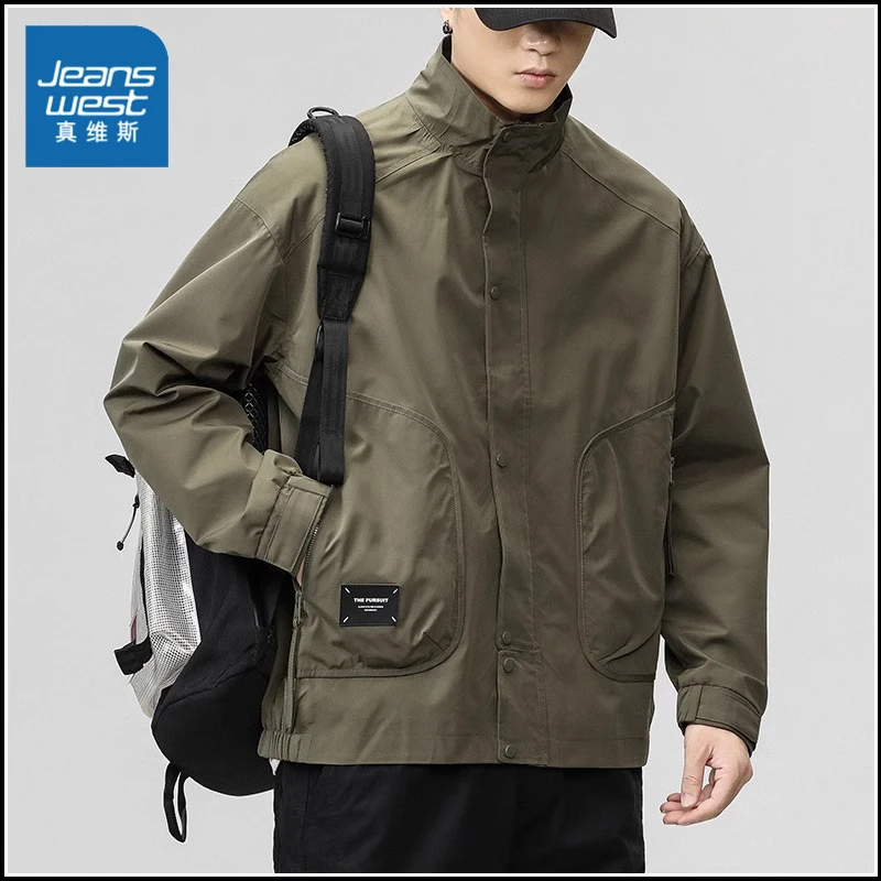 Jeanswest/真维斯冲锋衣外套男士春秋夹克潮牌防风防水工装登山服