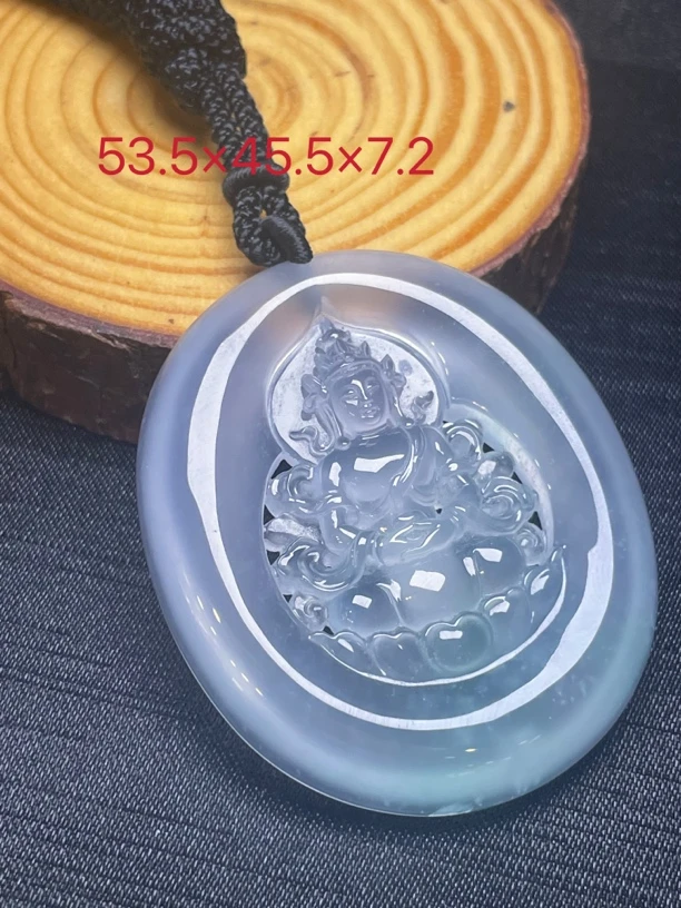 缅甸翡翠A货 冰透渡母吊坠 冰飘绿 吊坠