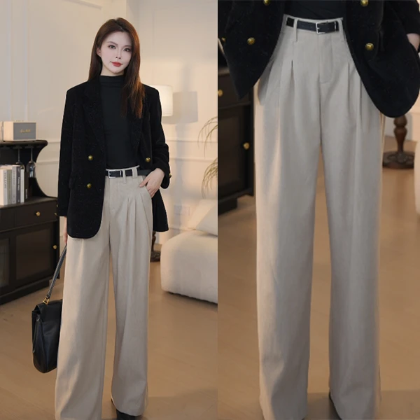 【张不晚专属】休闲裤女垂感拖地裤直筒裤秋冬季宽松阔腿裤咖色裤子