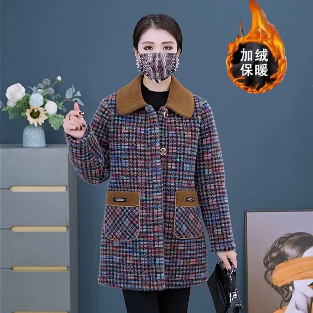 加绒加厚冬季新款气质中老年妈妈装保暖大衣中长款显瘦洋气外套