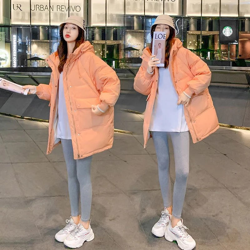 冬季韩版棉服女中长款时尚韩版新款棉衣宽松外套保暖面包服厚棉袄