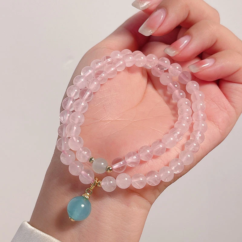 合金手链 粉色水晶简单大气设计高级双圈手链