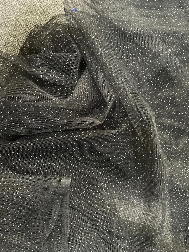 福利黑底烫银网纱布料