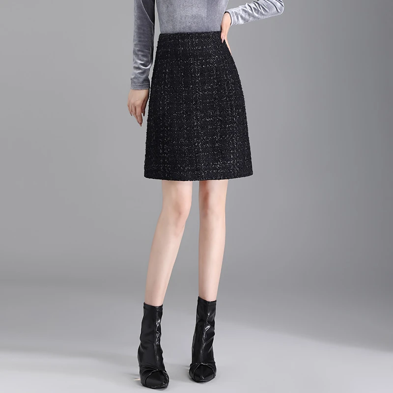 粗花短裙女2024新款春秋高腰显瘦包臀半身裙百搭一步裙子