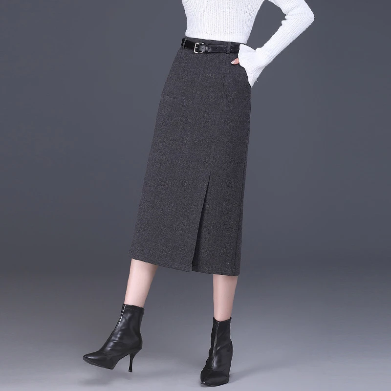 一步裙女秋冬2025新款高腰直筒包臀裙中长款时尚开叉显瘦裙子