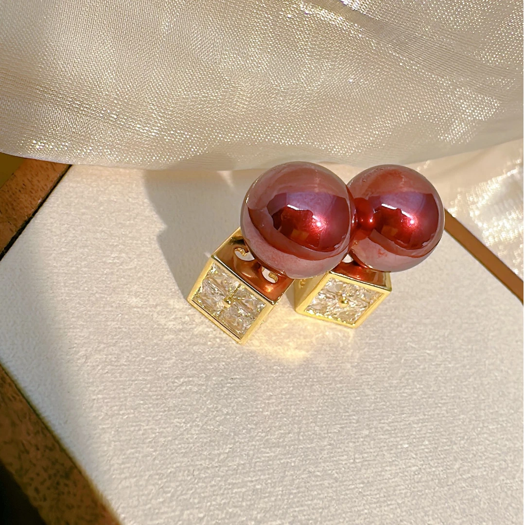 铜合金耳饰 【紫阁红调】法式小众复古一款两戴设计感-567