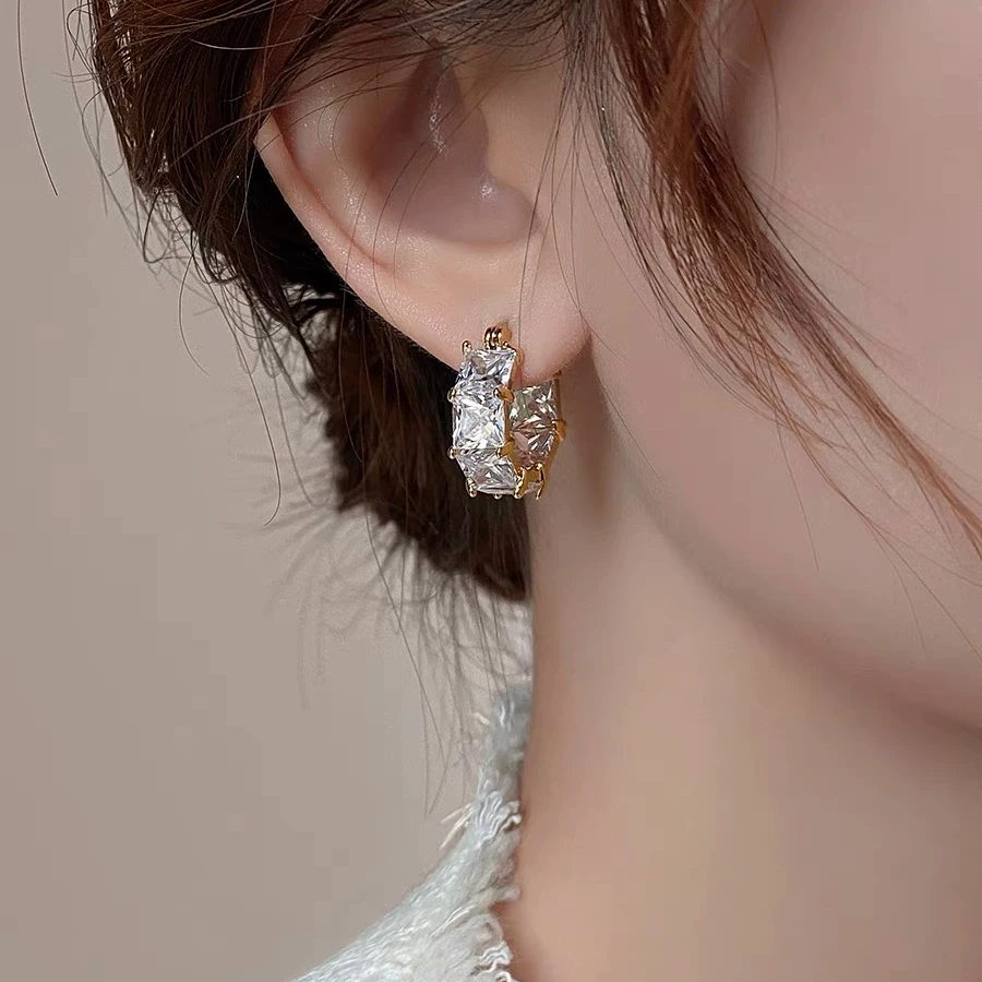 铜合金锆石耳饰 【方糖圈】轻奢气质时尚百搭简约精致设计感-561