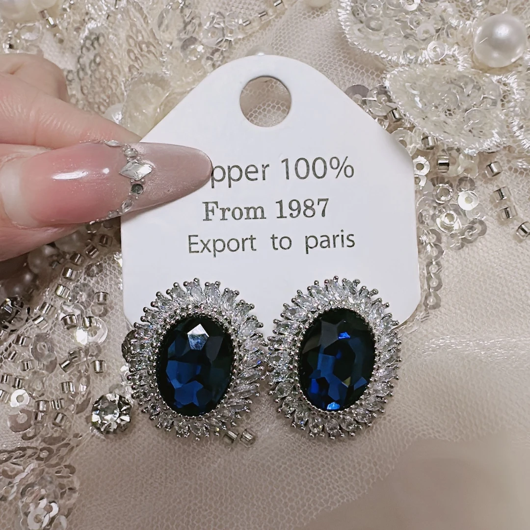 铜合金锆石耳饰 欧美重工气质时尚镶嵌精美百搭耳钉-813