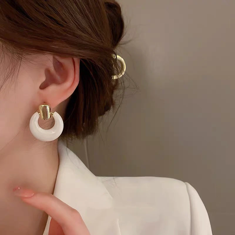 铜合金耳饰 【滴釉几何】轻奢白色时尚百搭简约-539