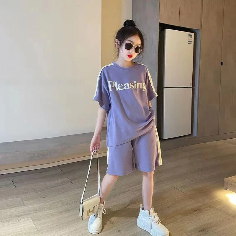 女童夏装套装新款短袖小女孩洋气童装夏季中大女童休闲运动两件套