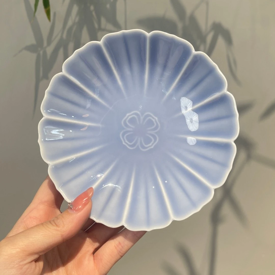 奉茗「淡紫系列高温烧制人工上釉花边高脚点心盘」 可当壶承哦 手工