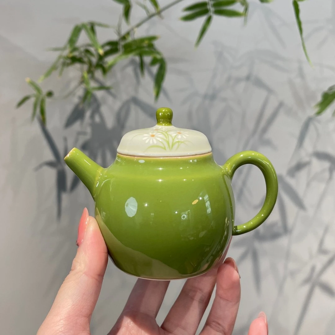 奉茗初夏绿人工上釉手绘小雏菊思亭壶手工陶瓷茶壶女士专用泡茶壶