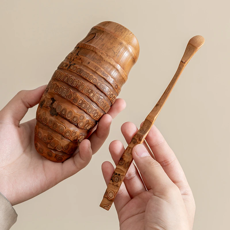 天然老竹根茶则茶拨两件套 纯手工打磨茶荷六君子茶道零配件