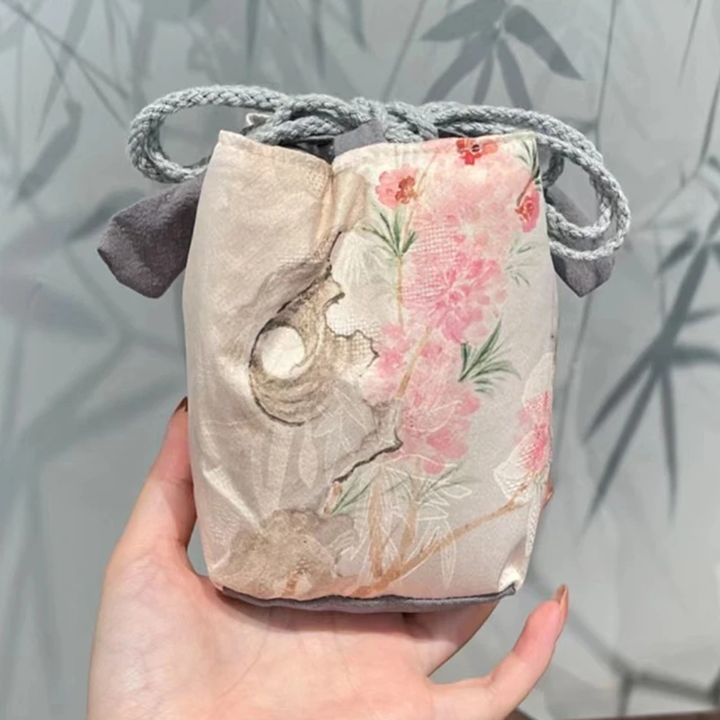 惊蛰 香云纱夏日繁花防水大号加棉收纳袋布袋主人杯便携加厚杯袋