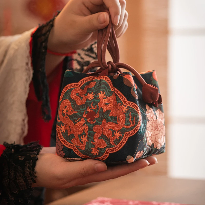 龙年丝锦收纳包旅行茶具茶壶茶杯布袋茶杯祥云便携布包龙华富贵