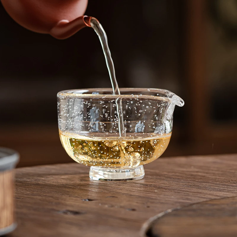 加厚气泡玻璃公杯鹰嘴分茶器公杯新中式耐热茶海水晶琉璃茶具