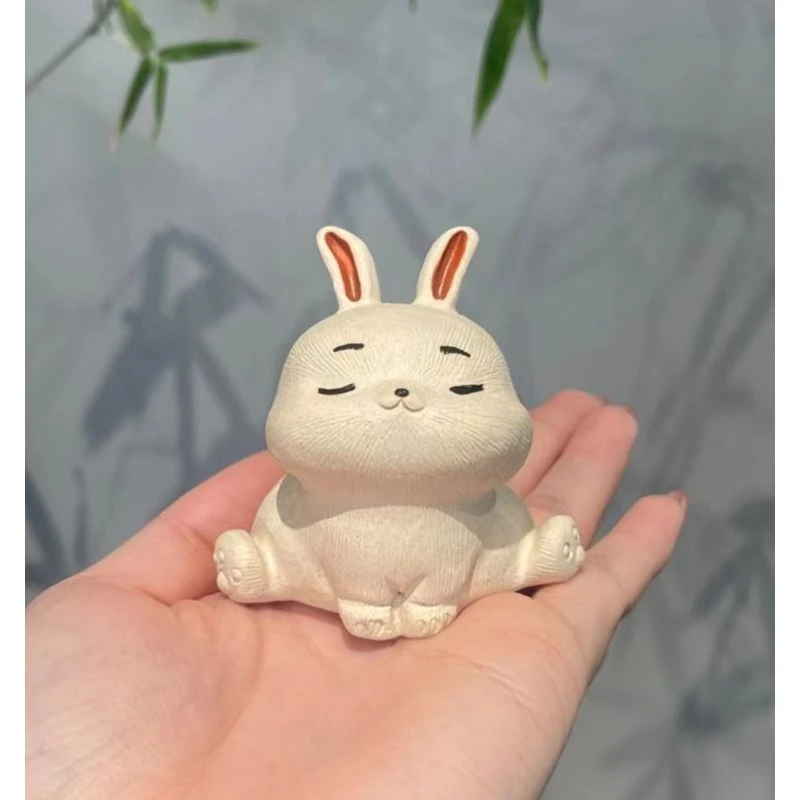 惊蛰紫砂兔子茶宠可养茶盘茶桌生肖小摆件茶具春茶季茶玩白兔迷你