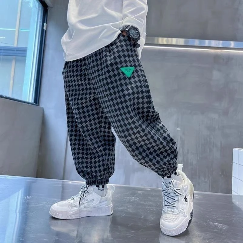 男童春装帅气格子休闲裤2023新款儿童装春秋潮牌长裤男孩宽松裤子