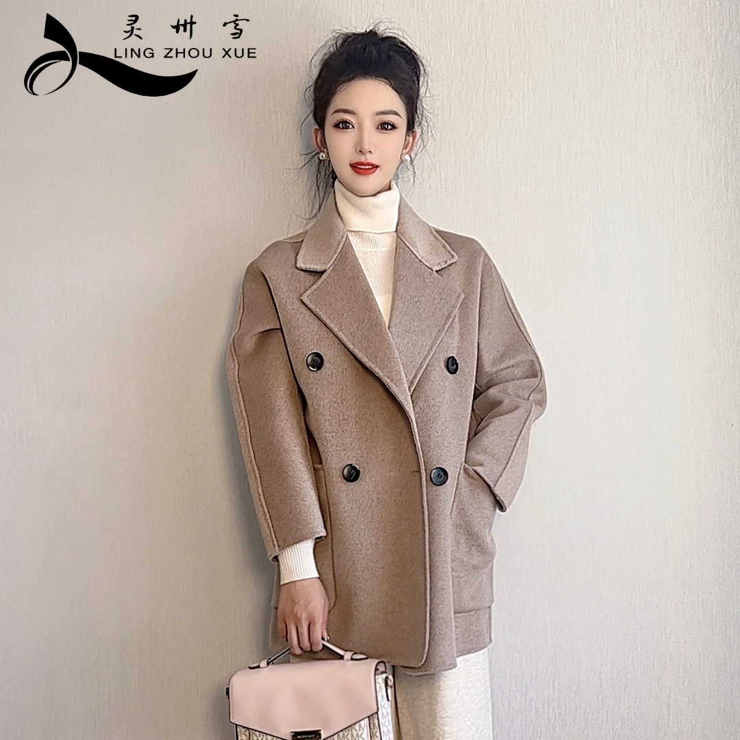 LING ZHOU XUE/灵州雪时尚气质短款韩版秋冬女士大衣24015