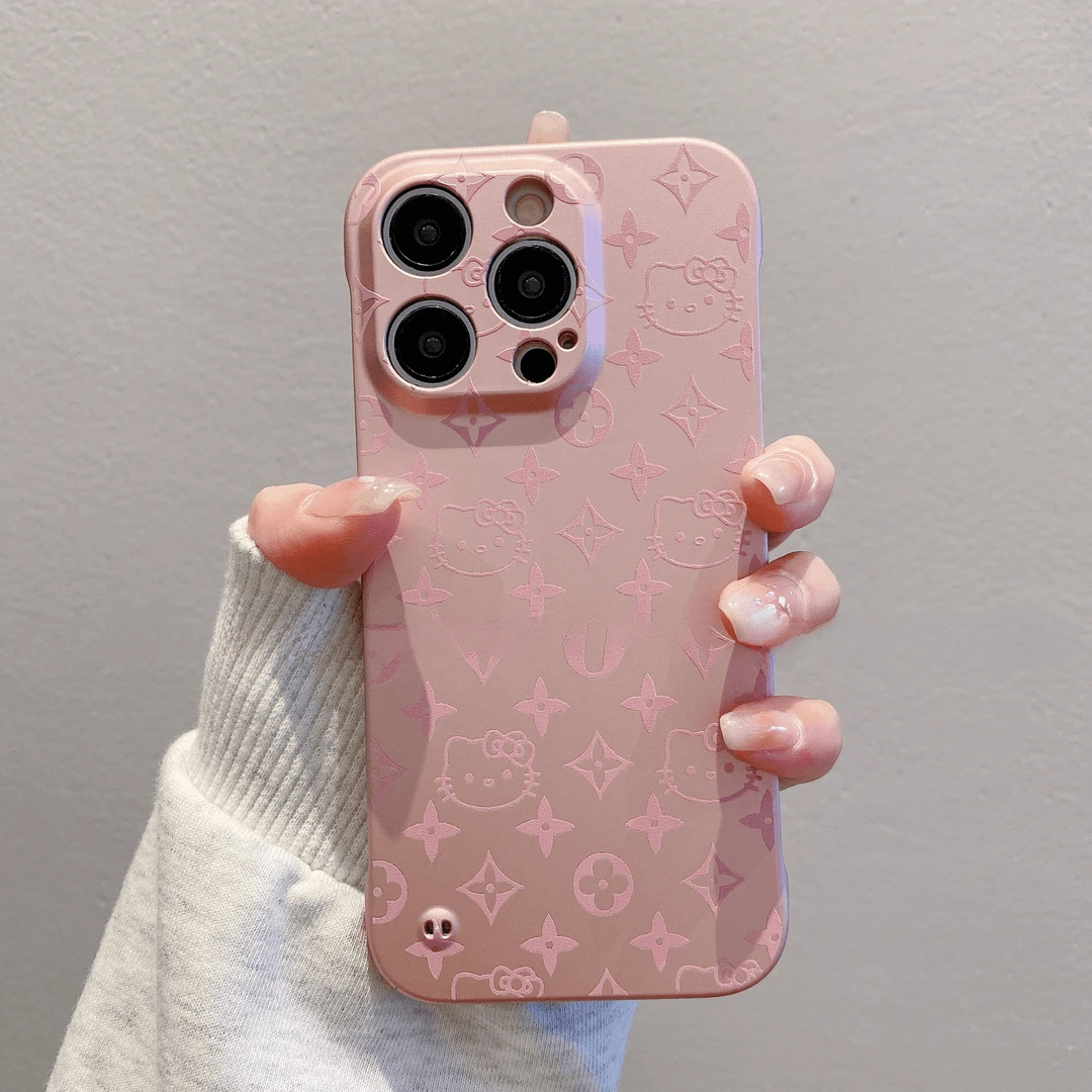 粉凯蒂手机壳高级感PC无边框适用iphone15promax/14/13/12/11pro