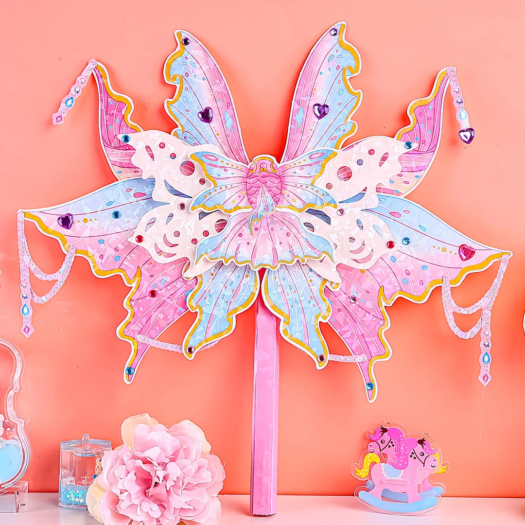 新款DIY公主金鱼扇免裁剪安静书黏贴纸儿童女孩手工制作玩具全套