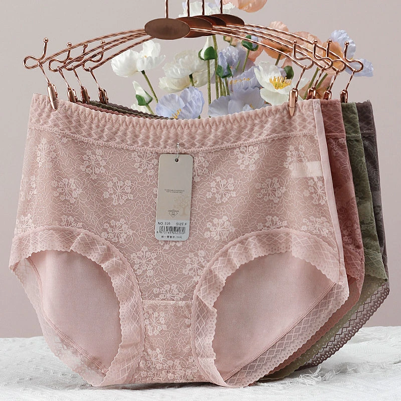 蕾丝大码中腰三角内裤衩网纱镂空花边拼接小众性感舒适透气底裤头