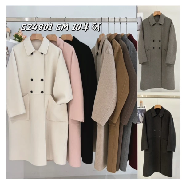 冬款双排扣双面翻领毛呢大衣