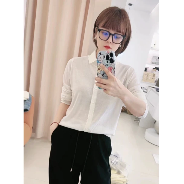 春款衬衫领假两件针织衫