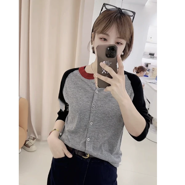 秋款拼接袖针织开衫219