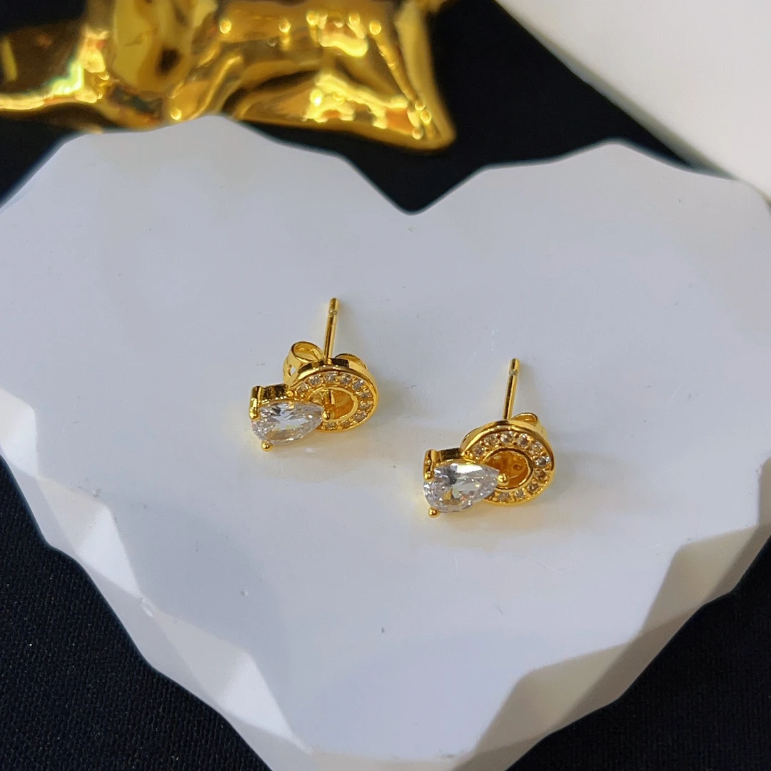 铜合金合成锆石耳饰 哈尼西牧铜合金时尚耳钉#0006086