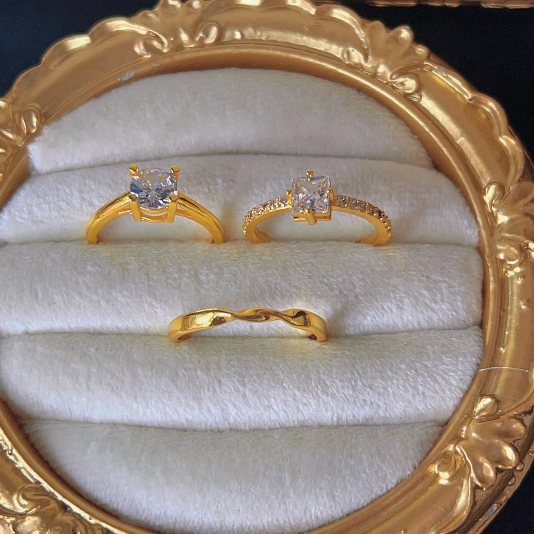 铜合金锆石戒指 哈尼西牧铜合金时尚组合（三支）戒指#0007120