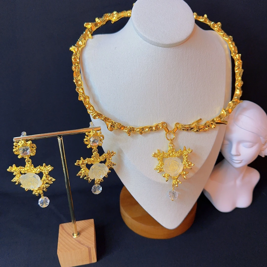 铜合金项链 哈尼西牧铜合金亚克力时尚两件套#0005176