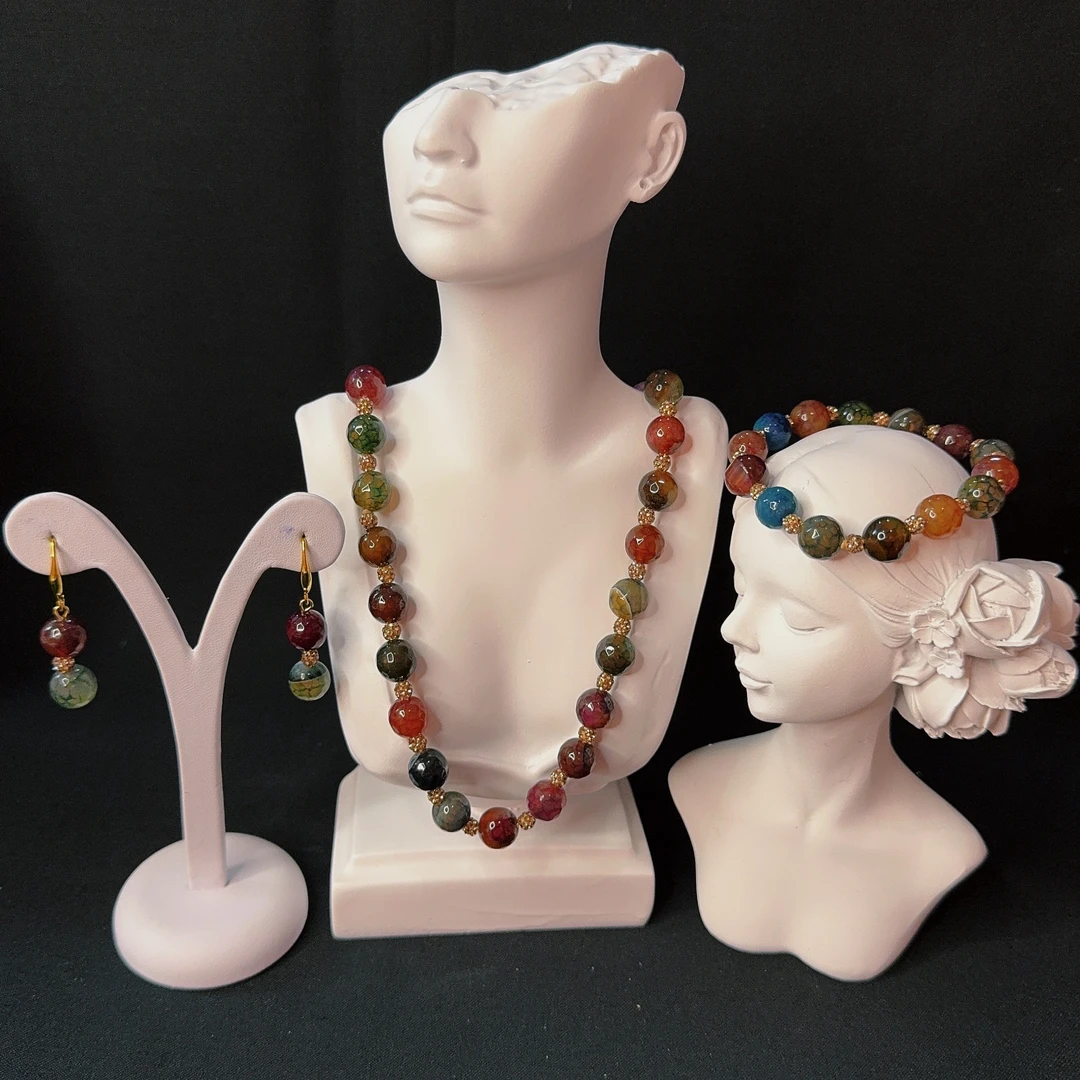 铜合金树脂项链 哈尼西牧树脂锆石时尚华丽三件套#0005302