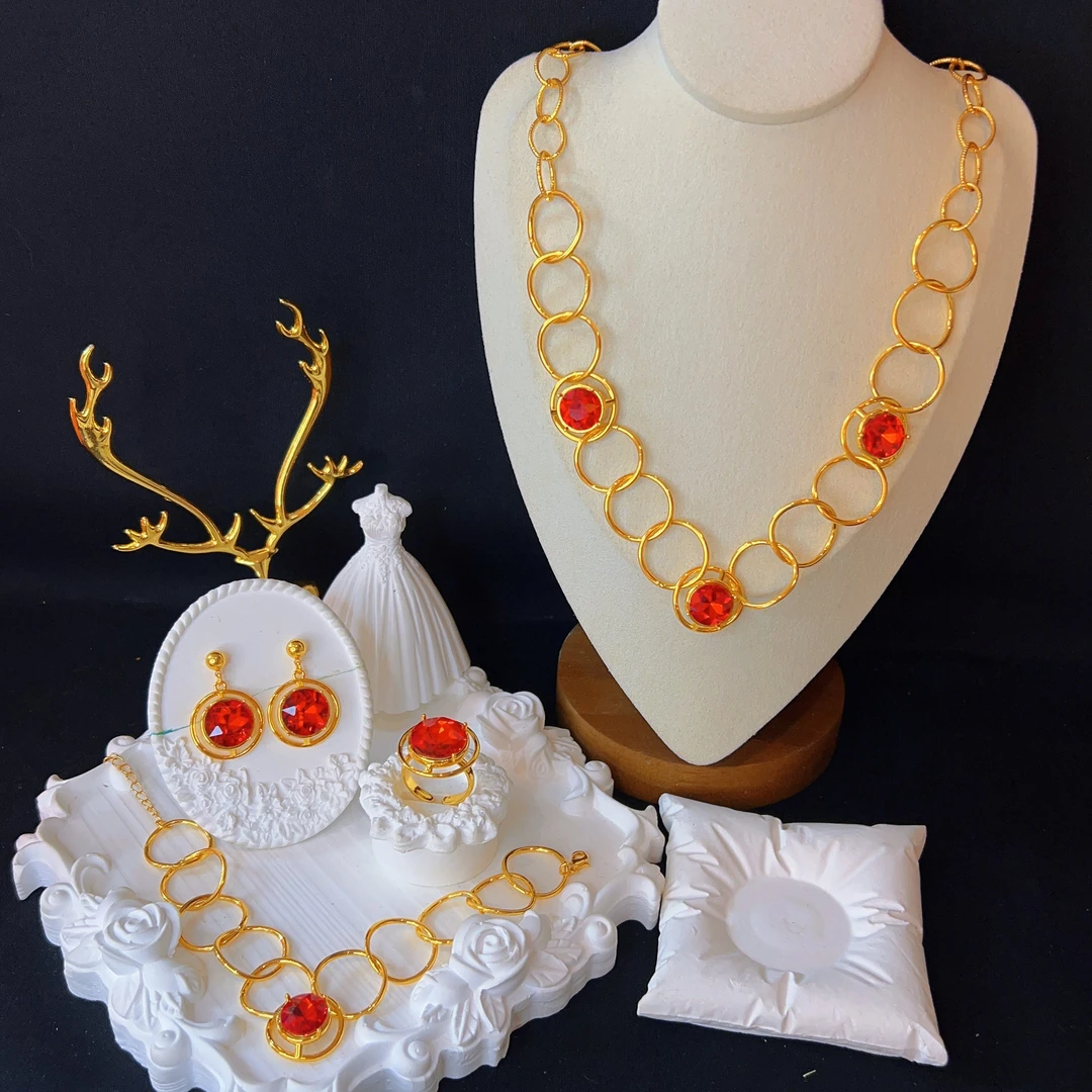 铜合金项链 哈尼西牧铜合金时尚华丽四件套#0005984