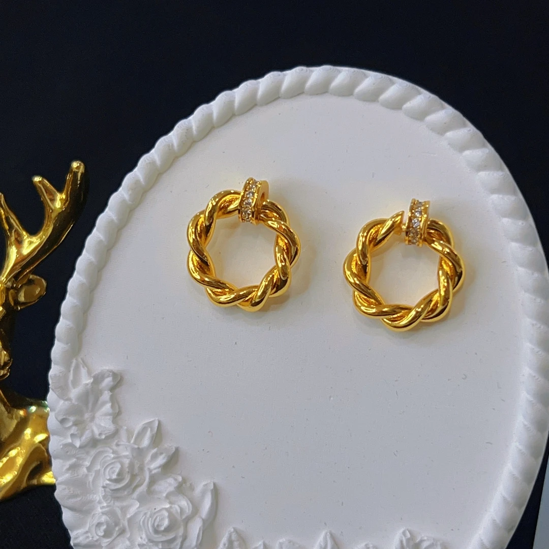 铜合金合成锆石耳饰 哈尼西牧铜合金时尚耳环#0006059