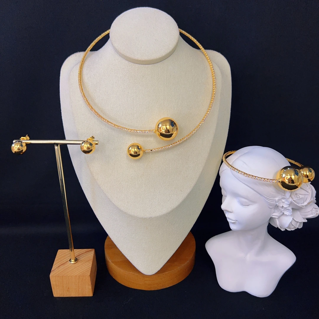 铜合金锆石项链 哈尼西牧铜合金时尚三件套#0007611