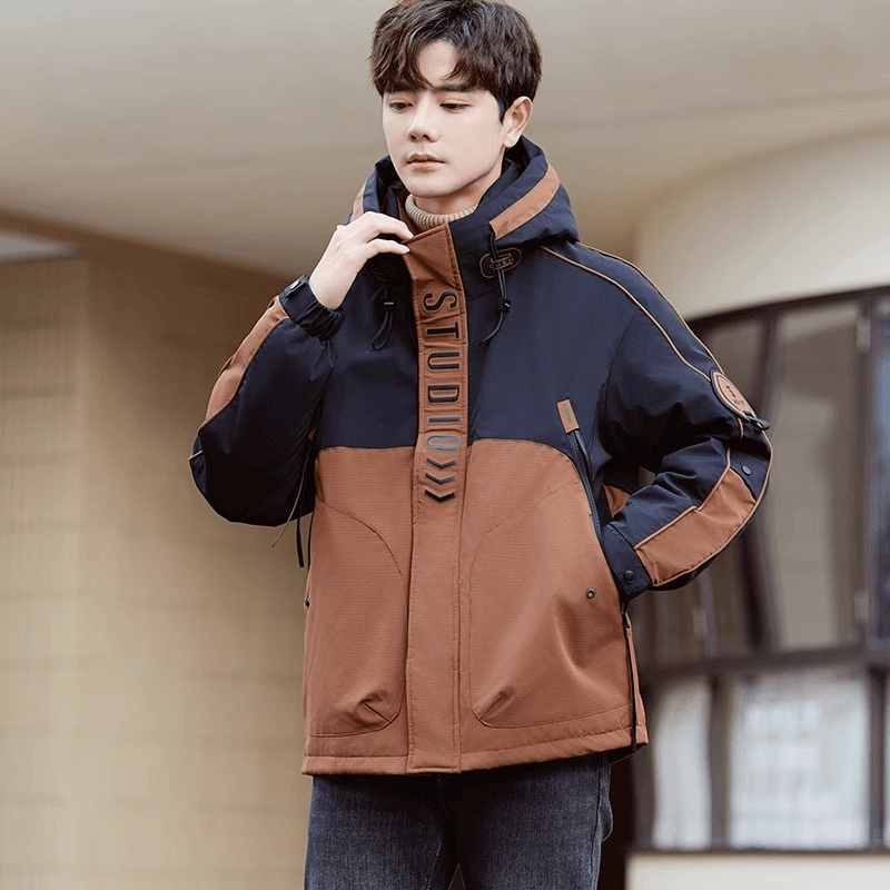 冬季男士拼接羽绒服2024年新款保暖加厚工装外套潮流冲锋衣青少年