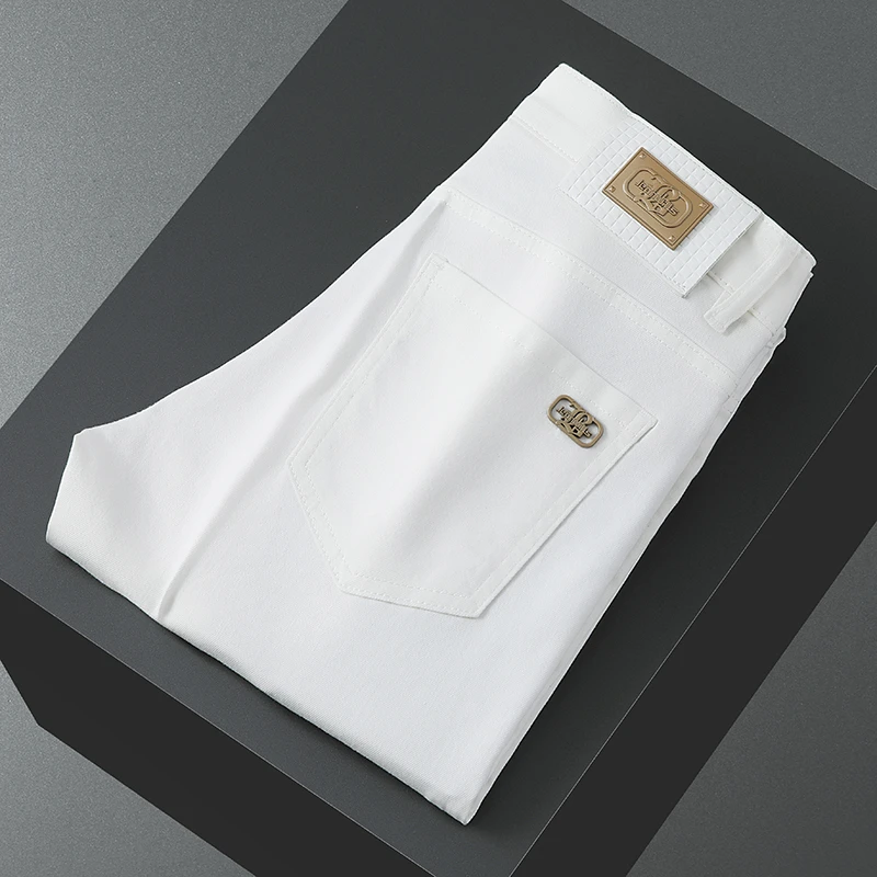 夏款三防5时尚百搭潮流春夏修身弹力高端时尚潮流牛仔裤男士白色