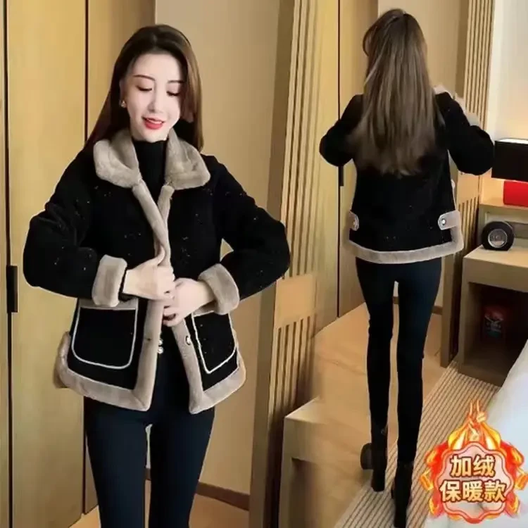2024秋冬季新款高档加绒加厚外套女洋气质小个子保暖短款呢子大衣